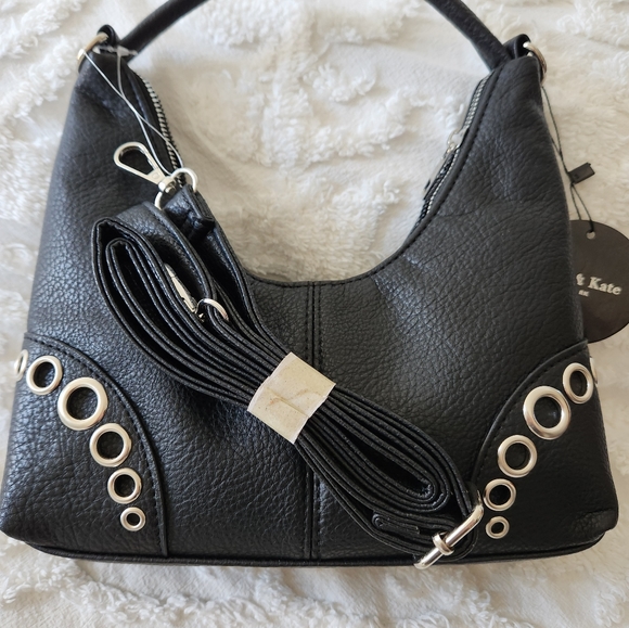 NWT Olivia and Kate New York Black Shoulder Bag.   Crossbody Strap included. - Picture 8 of 9